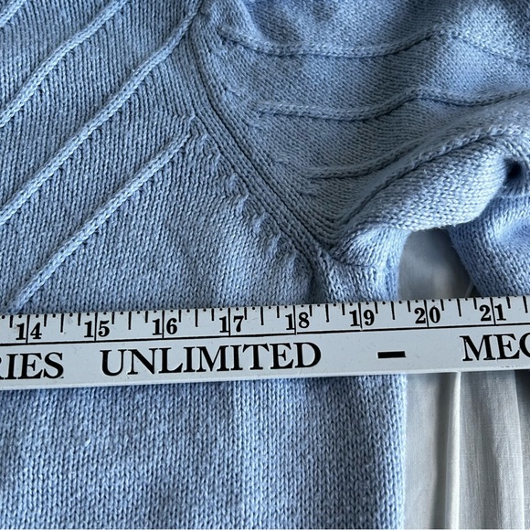 French Connection Violet Blue Textured Puffed Sleeve Knit Sweater - Picture 11 of 13